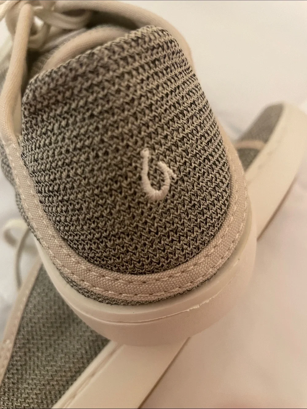 OluKai Heather Gray Knit Lace-Up Sneakers with Cream Accents